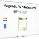 Magnetic Dry Erase Whiteboard - 46 x 33 Inch White Board - 4 x 3 Large Wall-Mounted Board with Silver Aluminum Frame, 1 Magnetic Eraser, 2 Pens, Detachable Marker Tray, 6 Magnets