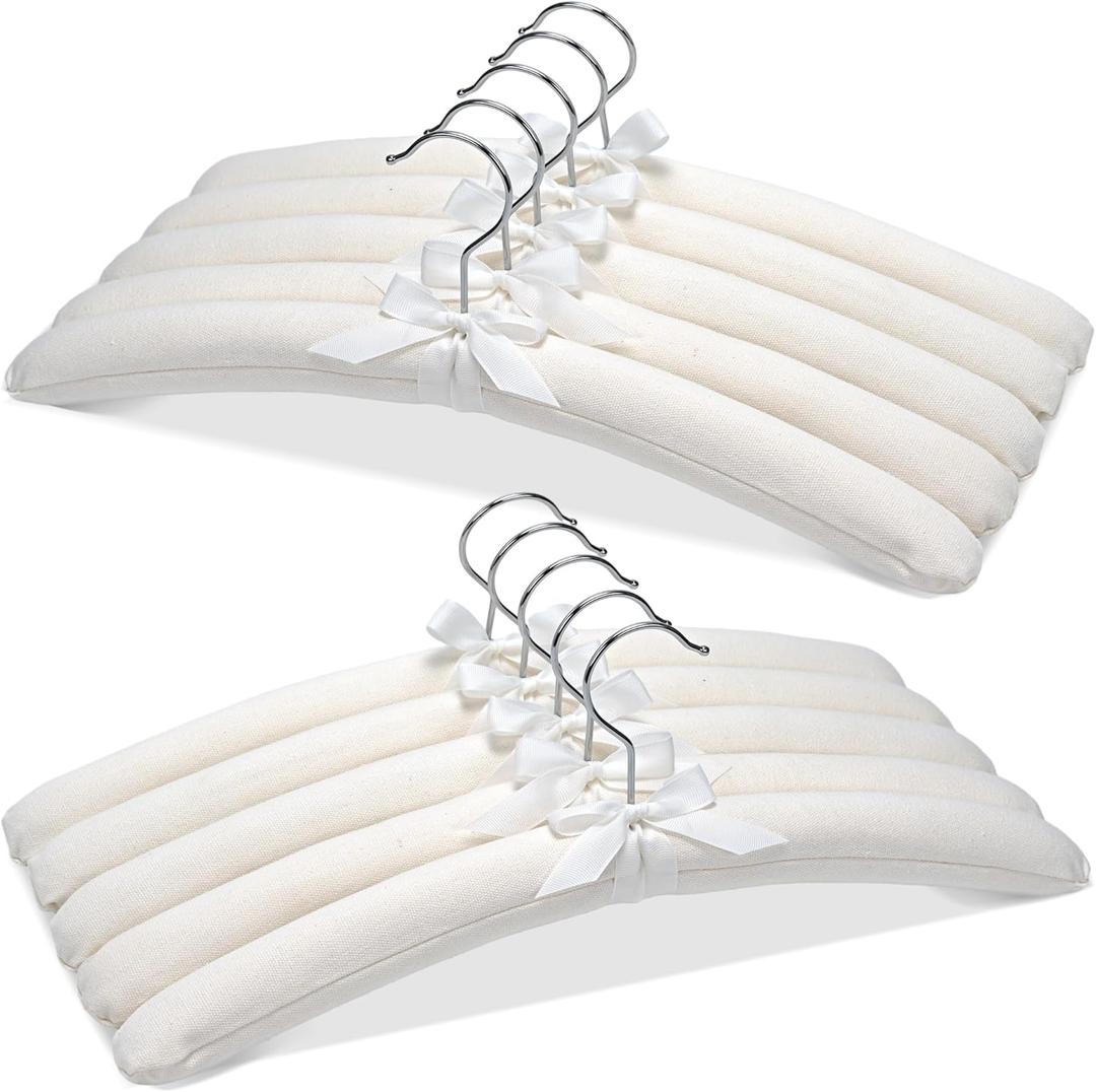 JS HANGER Padded Hangers - 17 Inch Extra Large Heavy Duty Cotton Covered Coat Hangers No Shoulder Bump for Women Clothes, Sweaters, Dresses, Clothing, Weddings, Lingerie Pack of 10, Cream White