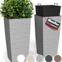 Mueller M-Resin Heavy Duty Tall Planters for Outdoor Plants, Indoor Grande Plant Pots, Boxes, Trees, Flower Pots, 2-Piece Set, 18”, Modern Design, Built-in Drainage, Front Porch Decor, Light Grey