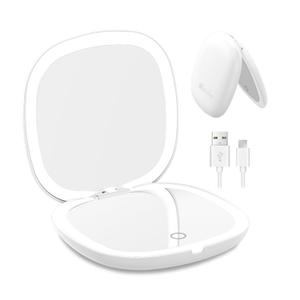WOBSION Travel Mirror with Light, Rechargeable 1x/10x Compact Magnifying Mirror, Dimmable Pocket Mirror,3.5 inch,Portable for Handbag,Purse,Gift,White