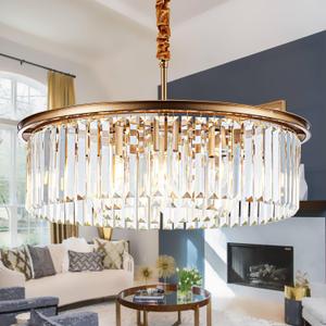 23" 8-Light Modern Crystal Chandelier Light Fixtures 2 Rings Gold Luxury Chandeliers for Dining Room Round Hanging Pendant Lighting for Living Room Kitchen Entryway Bedroom