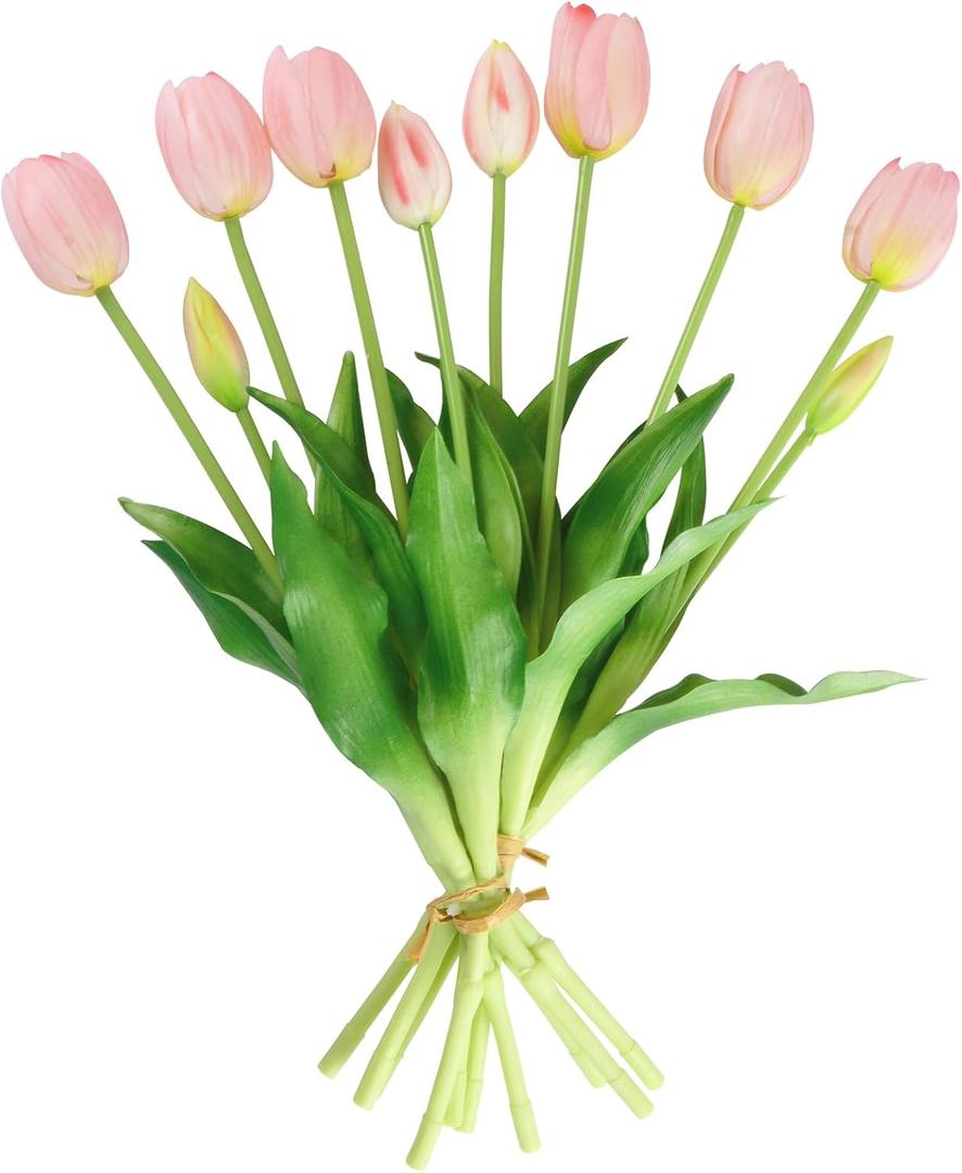 Faux Tulips Flower Blush Pink Tulips Fake Tulip Flowers Bouquets for Wedding Floral Arrangement Party Home Office Kitchen Decor, Blush Pink
