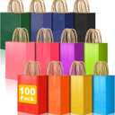 100 PCS Small Gift Bags with Handles, 5.91"x3.15"x8.27" Party Favor Bags, 12 Colored Goodie Bags for Birthday Party, Kraft Paper Gift Bags Bulk for Wedding, Baby Shower, Celebrations, Party Supplies