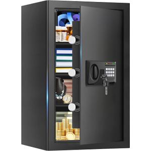 5.1 Cuft Large Home Safe, Waterproof Fireproof Safe Box for Money with Combination Lock and Spare Keys, Fire Proof Security Safe for Home Use, Fire Water Proof Safe for Documents Firearm Medicine