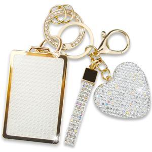 Compatible with Tesla Card Key Holder with Diamond Keychain, Compatible with Tesla Model 3 and Model Y Key Protective Cover Keycard Case for Women (Gold-Heart)