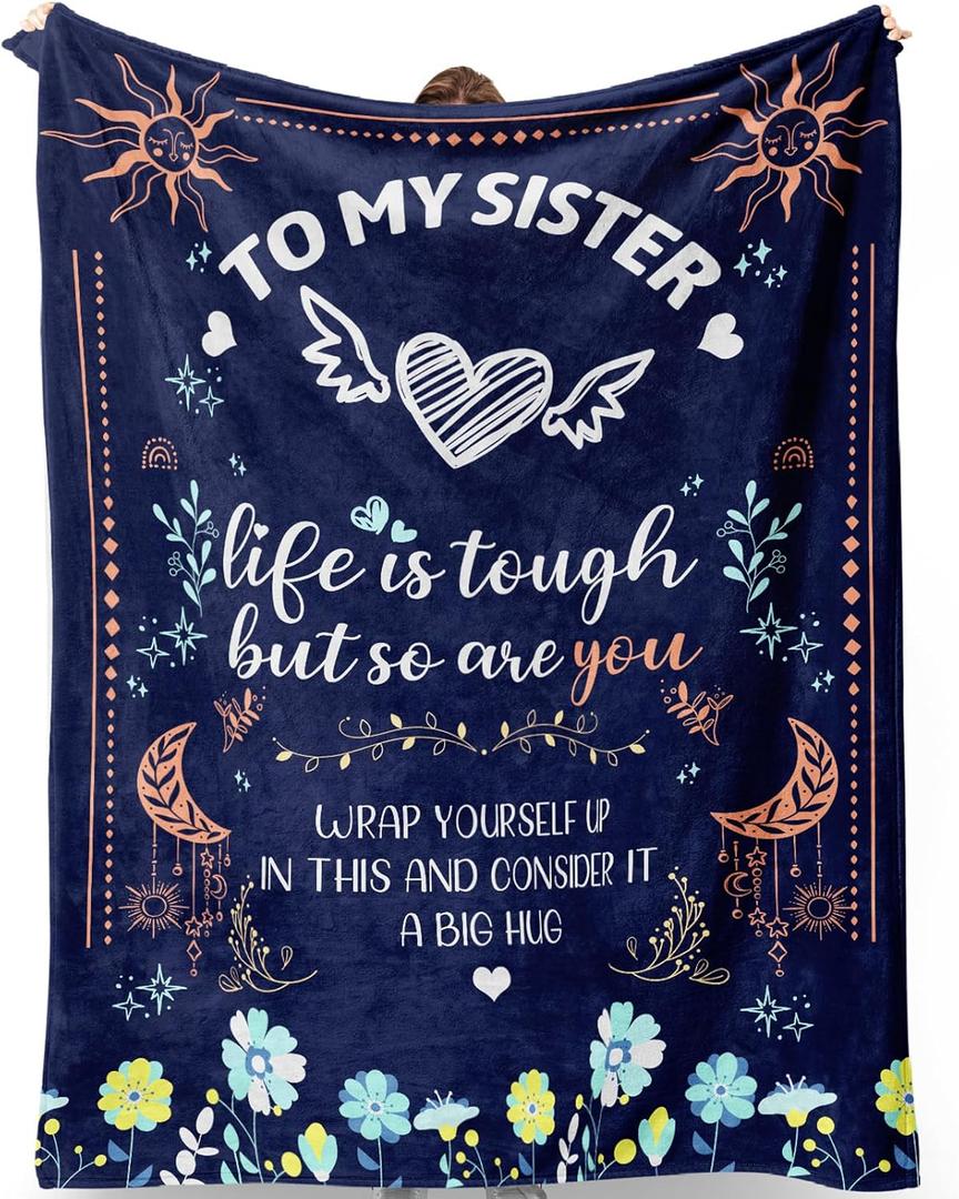 Sisters Gifts from Brother, Sister, Christmas Birthday Gifts for Sisters from Brother, Sister Blanket - Gift for Sis, Blue Flannel Sis Blanket 60"x50" inches