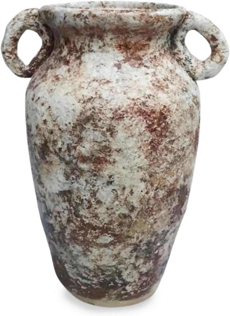 Roro 7-Inch Rustic Brown Handmade Ceramic Vase with Handles, Antique Style, Artisanal Pottery, Indoor and Outdoor Use