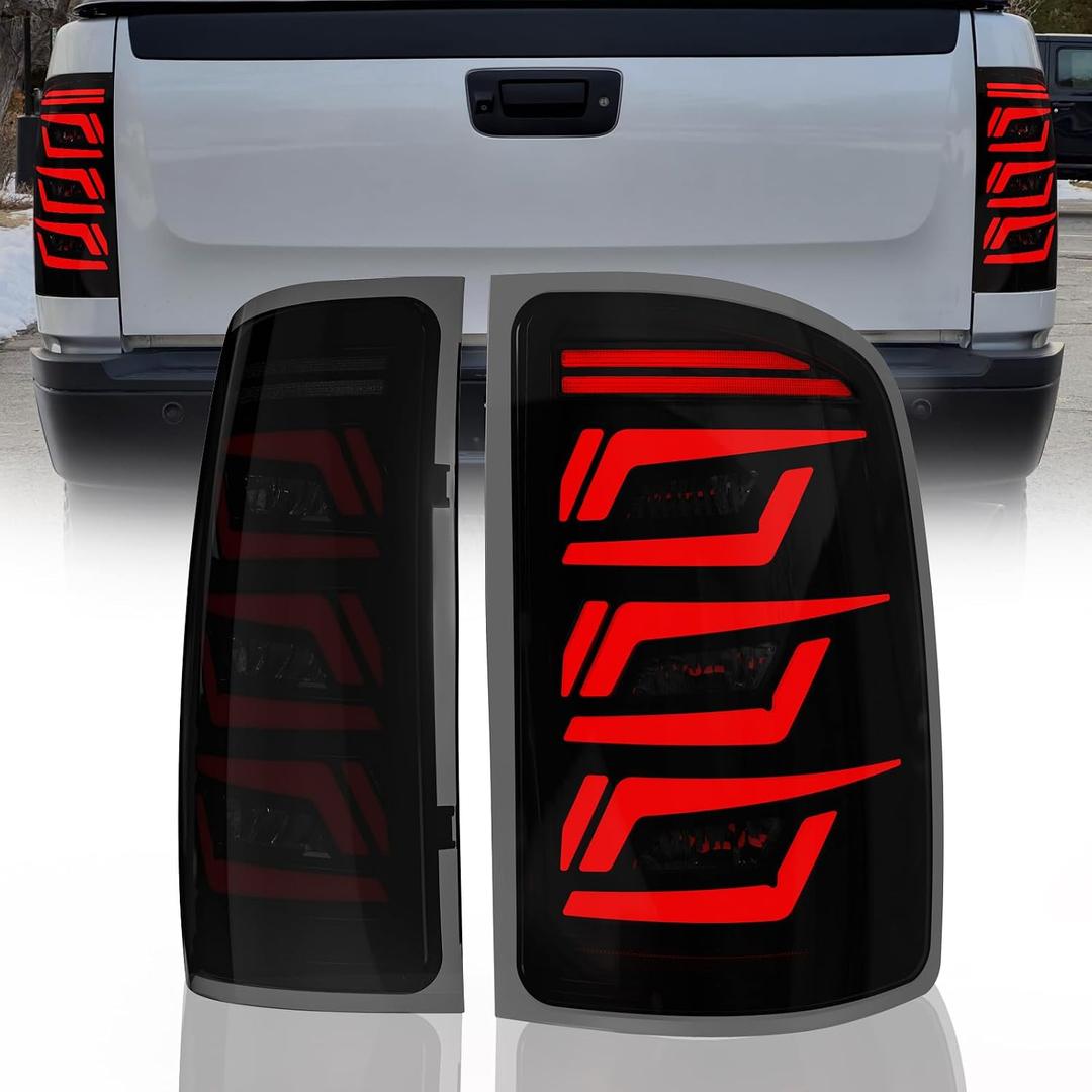 LED Tail Lights for 2007-2013 GMC Sierra 1500 | 2500HD | 3500HD with Start-Up Animation, Dynamic Turn Signals, Brake Light,Reverse Light -SmokedNo Fit 07 Sierra Classic/Dually/Denali