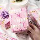 2 x Yarcony Girl Birthday Wrapping Paper, Pink and Gold Wrapping Paper, Gold Foil Girly Happy Birthday Lettering Design Pink Gift Wrap for Girls Women, Baby Shower, Party (Mini Roll, 17 Inch X 16.5 Feet)