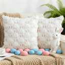 Cute Pink White Rabbit Pillow Covers Set of 2, Easter Throw Pillow Covers, 3D Bunny Soft Plush Faux Fur Couch Pillow Cover, Spring Decorative Pillow Cover, Easter Cushion Case for Sofa Couch Decor