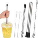 5 Pack Straw Puncher, lemonade stand supplies kit with straw puncher for plastic lids, muddler for lemonade and cocktails, reusable lemonade cups