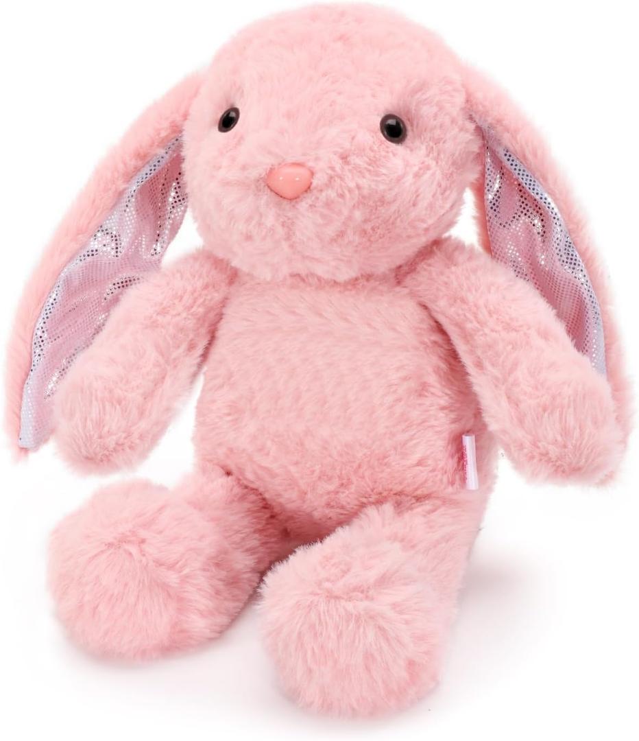 VANLINNY Easter Bunny Stuffed Animal, Pink Bunny Plush with Glitter Spot Long Ears, Huggable and Soft Rabbit Plush Toy, Easter Gifts for Kids, Xmas Birthday Gift for Boys, Girls and Toddlers