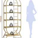 Bookshelf Arched Bookcase, Industrial 5 Tier Open Book Shelves with Metal Frame, 72" Tall Freestanding Display Rack for Home Office, Living Room,Nature Wood and Gold