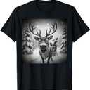 Funny Reindeer Selfie with Santa Merry Christmas Holiday Tee T-Shirt, Size: M