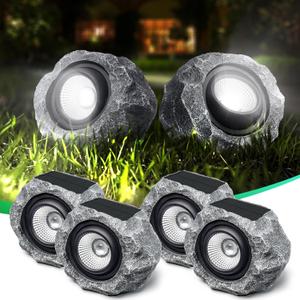 4 Pack Solar Rock Lights Outdoor, Angle Adjustable Solar Lights Outdoor Waterproof, LED Solar Garden Lights, Auto On/Off Landscape Lighting for Yard Pathway Patio Flower Bed - White Glow (Stone Gray)