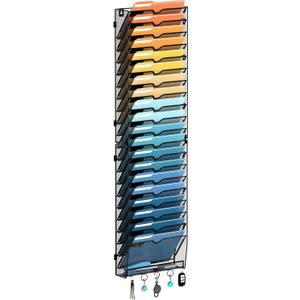 SUPEASY 21-Tier Wall File Holder Organizer with Hooks, Mesh Hanging File Organizer, Mail Organizer Wall Mounted for Papers, Folders, Office Magazine Rack, Assembly Needed, Black