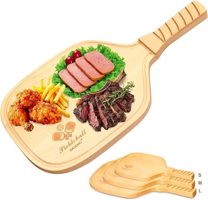 22.4"x12.6"Large Pickleball Charcuterie & Cutting Board with Handle-Wooden Paddle Shaped Snack Tray, Reversible Cheese Board Serveware for Kitchen,Unique Gifts for Women Men Pickleball Lovers