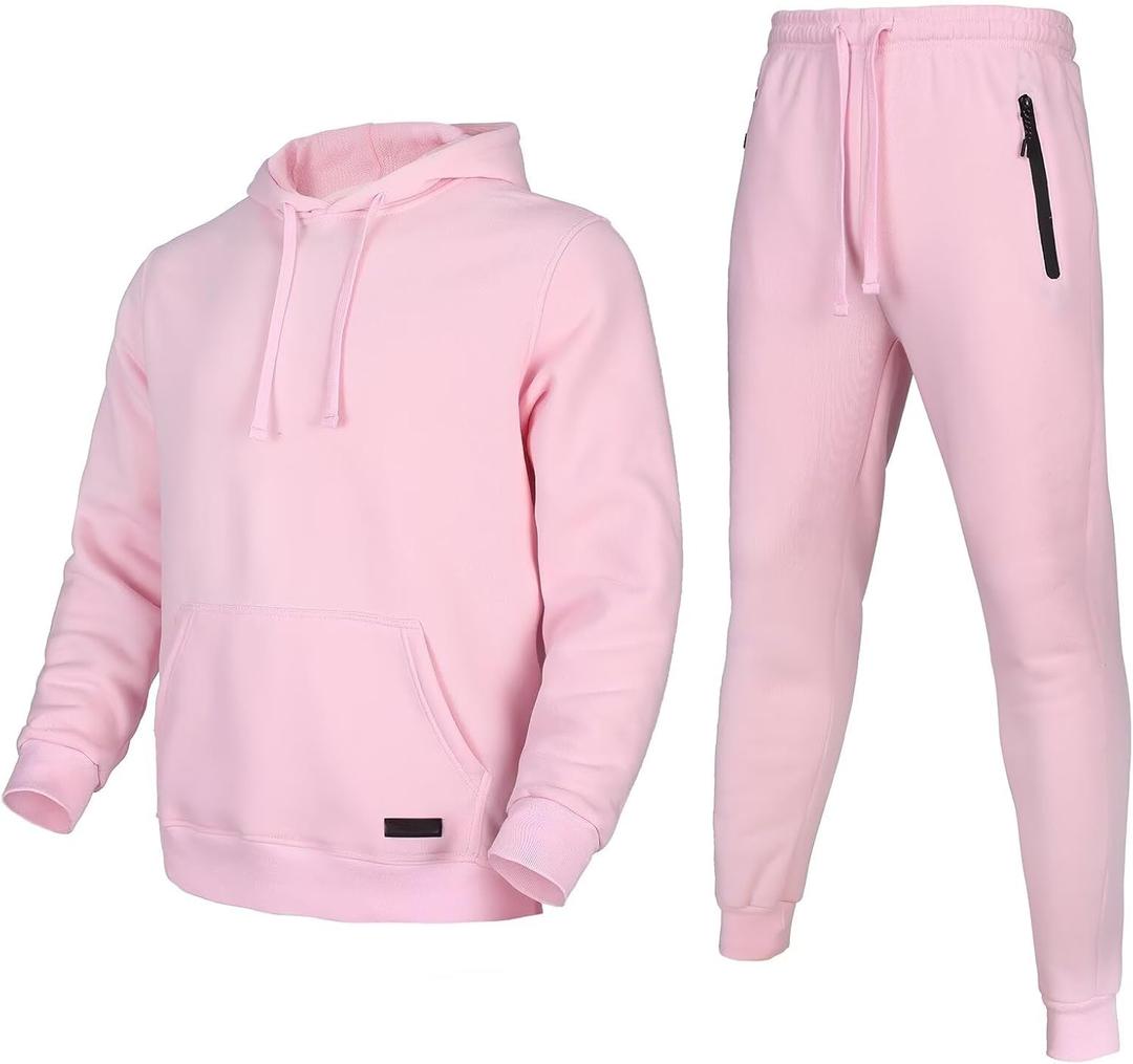 Tracksuit for men 2 pieces,Fleece hooded outfit,fashion warm sweatsuit set (Pink, 5XL)