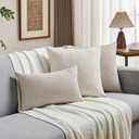 FUTEI Light Natural Decorative Throw Pillow Covers 20x20 Inch Set of 2,Soft Linen Slub Texture Cushion Case,Farmhouse Home Decor for Couch Bed Living Room