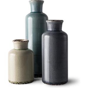 Small Ceramic Vase Set of 3, Wide Mouth Color Vases Bulk Lot for Boho, Flower, Centerpieces, Farmhouse Pampas Grass, Living Room, Bedroom, Home Decor and Dining Table Decoration, Brown