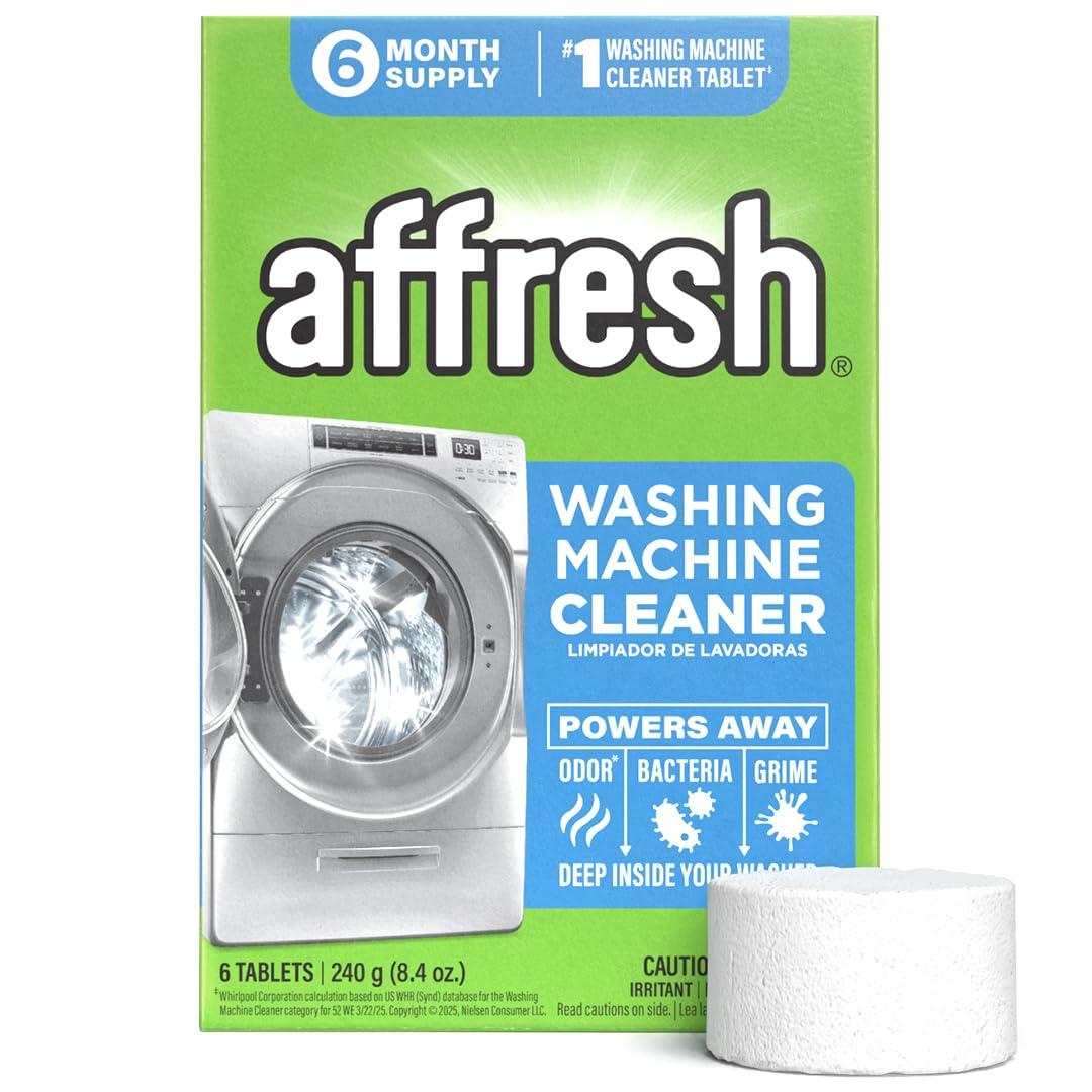 Affresh Washing Machine Cleaner, Helps Power Away Odor Causing Bacteria & Grime Deep Inside Pump, Valve & Hoses, 4 Time Release Tablets, 6 Month Supply