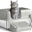 Stainless Steel Litter Box,Extra Large Litter Box with Lid for Big Cats, Metal Litter Box High Sided, Kitty Litter Box with Scoop, No Odor, Non-Sticky, Anti-Leakage, Easy Cleaning Gray