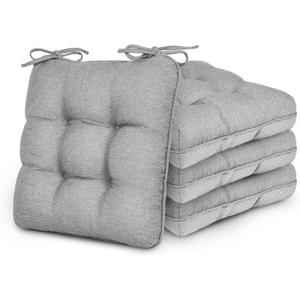 Love's cabin Memory Foam Chair Cushions Set of 4, Outdoor/Indoor Chair Pads for Dining Chairs 4 Pack, Seat Cushions for Kitchen, Dining Room, Office, Patio Chairs, 19"x19"x3.5" Light Grey