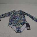 HOOBABE Big Girls Rash Guard Long Sleeve One Piece Swimsuits Zipper Bathing Suits UPF 50+ Yellow Floral Pattern 9T