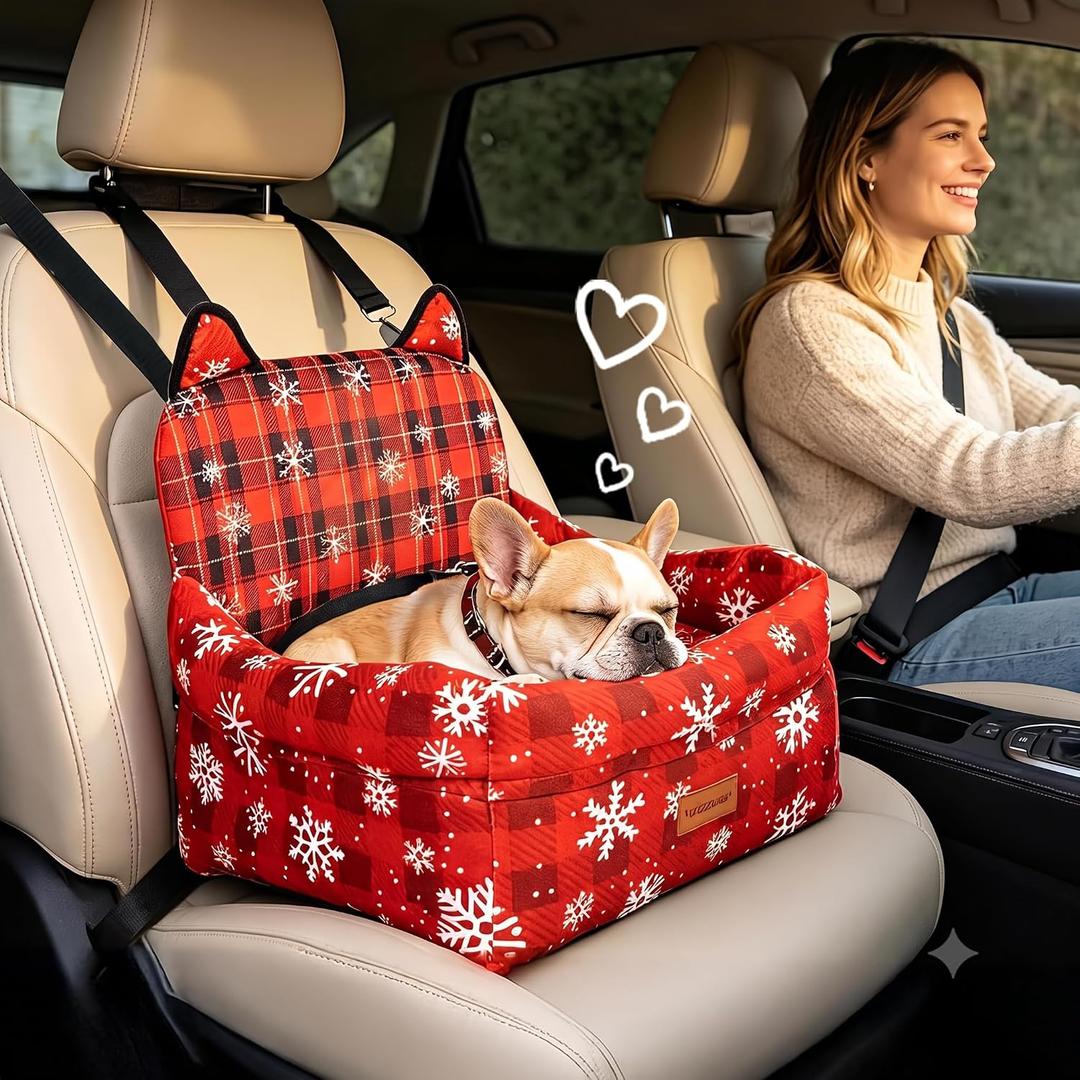 Dog Booster Car Seats for S/M Dogs Up to 35lbs,Pet Car Seat/Travel Bed with Washable&Removable Cover,Storage Pockets,Dog Safety Belt and Elevated Cushion Fits in Front/Back Seat