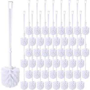 Mimorou 50 Pcs White Toilet Brush, Bathroom Toilet Bowl Brush, Soft Bristle Long Handle Plastic Toilet Scrubber for Bathroom