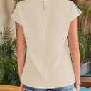 Womens Summer Tops 2025 Boho Tops for Women Color Crew Neck Short Sleeve Casual Blouse (Beige, L)