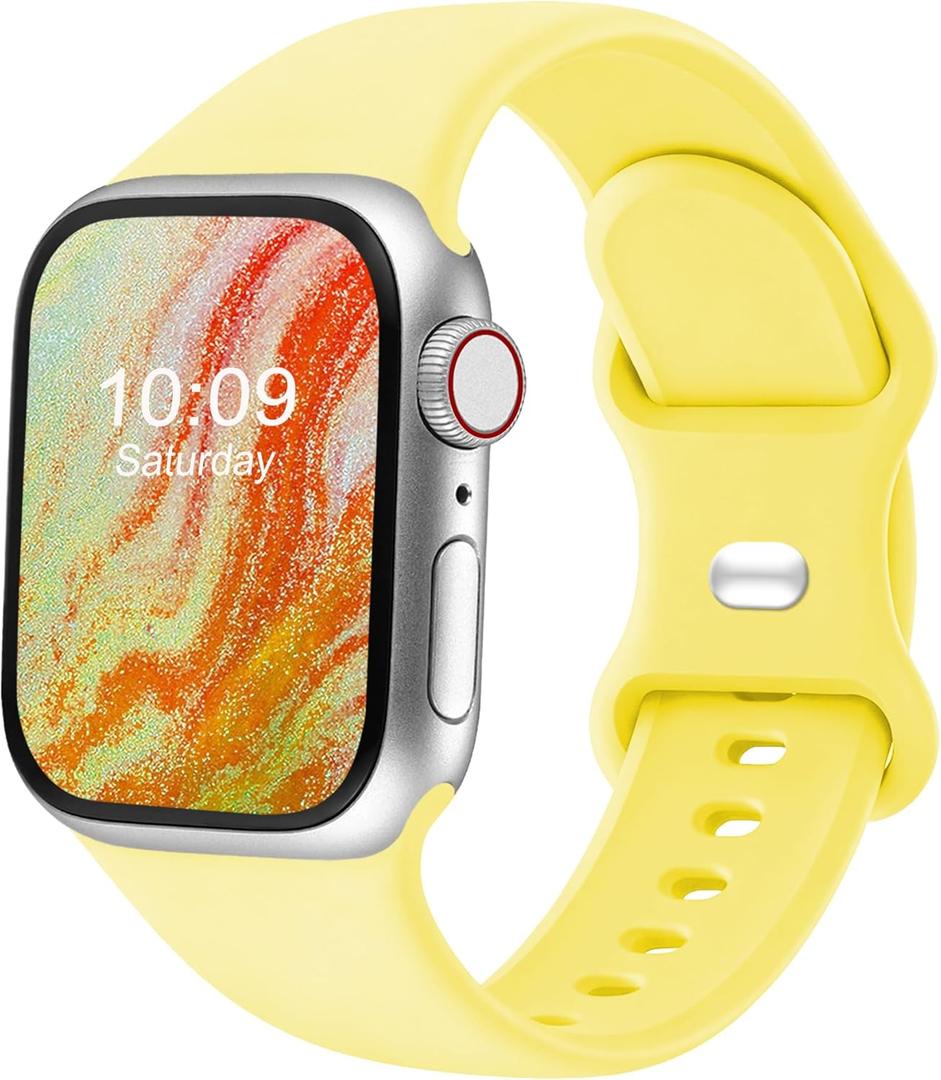 Sport Bands Compatible with Apple Watch Band Women Men 40mm 38mm 41mm 42mm 44mm 45mm 46mm 49mm ,Soft Wristband Waterproof Replacement Strap for iWatch Bands Series 11 10 9 8 7 6 5 4 3 2 1 SE Ultra Yellow