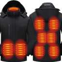 Mens Heated Jackets Detachable Hood, Washable Lightweight Zip Winter Jackets Coat, 3 Heating Levels & 9 Heating Zones (Medium, Black)