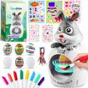 Dendrim Easter Egg Decorating Kit for Kids, 32Pcs Cute Bunny Egg Decorator Rotator Gifts Crafts with Coloring Markers Fake Eggs Strings Make A Face Stickers for Party Supplies, Birthday, Egg Hunt Game
