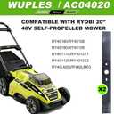 20inch Lawn Mower 40V Blade Replacement for Ryobi RY401011 RY40180 RY40190 RY401120 RY40LM30 20Inch 40V Brushless Mowers,Half-Moon & Round Center Hole,Steel Low Lift Blade Replace AC04020,2Pcs