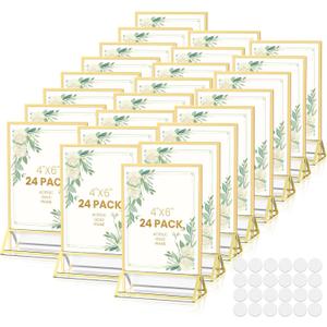 Gold Frames 5X7 Acrylic Sign Holder Double-Sided Acrylic Picture Frames Display Stand for Flyer Holder Menu Holder Wedding Table Number with Removable Sticky Dots-24 Pack