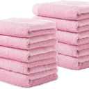 Yoofoss Washcloths Towel Set 10 Pack Baby Rayon Derived from Bamboo Wash Cloth for Bathroom-Hotel-Spa-Kitchen Multi-Purpose Fingertip Towels and Face Cloths 10'' x 10'' - Pink