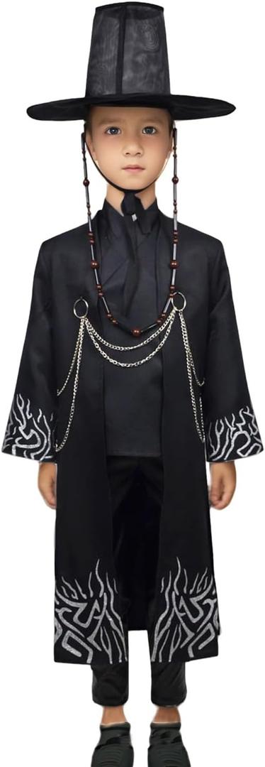 Black Boys Cosplay Costume Jacket Shirt Pants Hat Accessories Halloween Outfit (120)