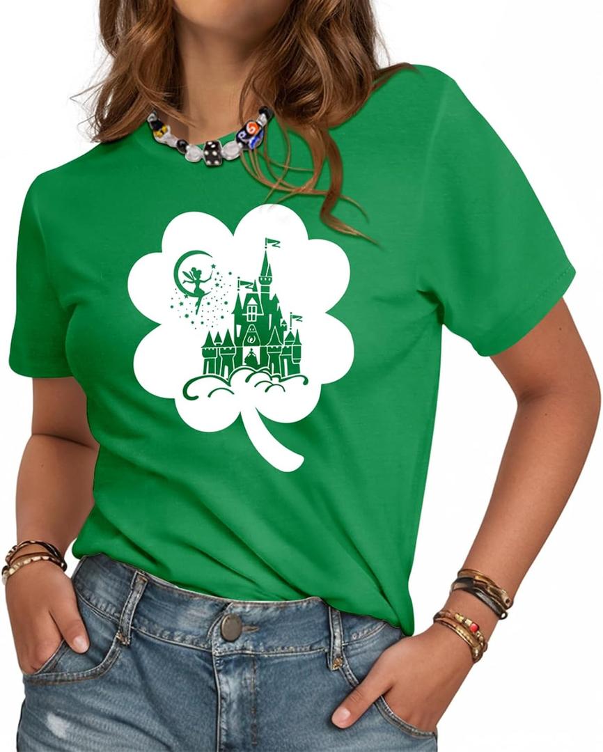 St Patrick's Tshirts for Women - Irish Shamrock T Shirt Lucky Funny Tees Crewneck Sleeve Top Cute Print Tops (Green, S)