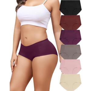 LEVAO Women's Underwear Seamless No Show Hipster Bikini Panties Stretch Invisible Briefs 6 Pack S-2XL (Black/Reddish Brown/Khaki/Dark Purple/Pink/Skin Color)