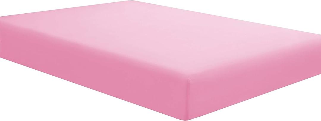 Sfoothome Mattress Sheet Twin Size with Deep Pockets - Soft and Comfortable Microfiber - Fade Wrinkle Resistant, Pink Fitted Sheets