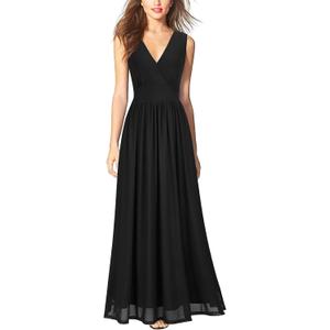 WOOSEA Women Sleeveless Deep V Neck Mesh Loose Plain Long Maxi Casual Dress (Medium, Black)