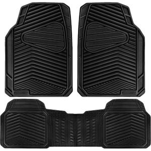 CAR PASS Rubber Car Mats, Waterproof Car Floor Mats All Weather,Car Mat Full Set 3 Piece, Automotive Floor Mat Trim to Fit for Cars Sedans SUVs Trucks, Anti-Slip Easy Clean, All Black