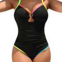 Blooming Jelly Womens One Piece Swimsuit Slimming Tummy Control Bathing Suit Shapewear Full Coverage Swim Suits (X-Large, Neon Black)