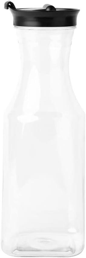 Square Plastic Pitcher with Black Lid, 34 oz - Case Pack of 12 - For Juice, Water, Iced Tea, and Buffet Beverage Service
