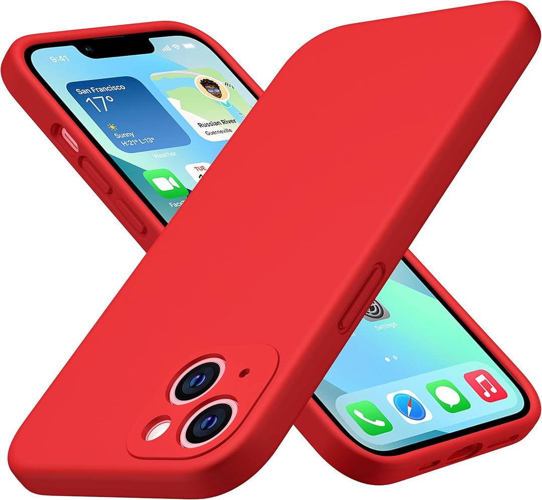 CellEver Heavy-Duty Silicone Case for iPhone 13 [Camera Protection] [Anti-Oil Coating] Military Drop Protection, Soft Scratch-Free Interior, Bright Red