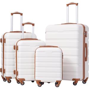 Coolife Luggage 4 Piece Set Suitcase Spinner Hardshell Lightweight TSA Lock (family set-apricot white)