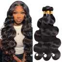 Body Wave Human Hair Bundles 26 28 30 Inch Natural Black Bundle Human Hair Extension 3 Bundles 50g Per Bundle 150 Gram Total Unprocessed Virgin Hair Color #1B