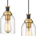zeyu Modern Hanging Pendant Lights 2 Pack, Kitchen Pendant Lighting with Clear Glass Shade, Black and Gold Finish, ZG33M1L-2 BK+BG (4.7 Inch | 2 Pack)