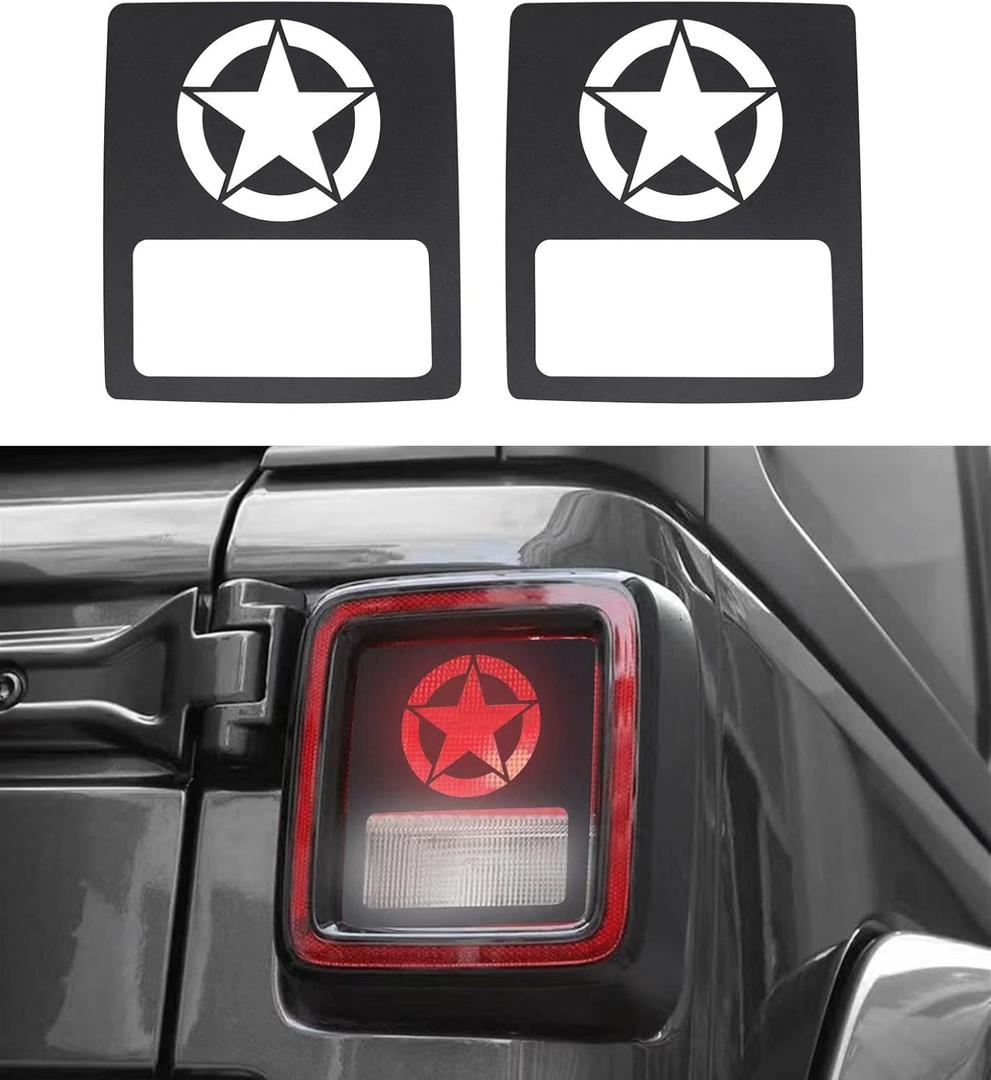 POETRYXIAO Tail Light Cover Guard with US Army Military Star Style (Halogen Tail Light) for 2018-2023 Jeep Wrangler JL JLU